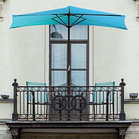 9' Half-Round Patio Umbrella with Easy Crank - Brilliant Blue