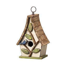 9.5"H White Distressed Solid Wood Decorative Outdoor Garden Birdhouse