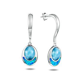 Alamea Sterling Silver Larimar and Synthetic Opal Oval Earrings