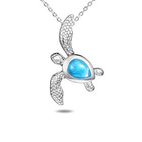 Alamea Sterling Silver Larimar Turtle Pendant Necklace