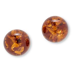 Amber Extraordinaire Sterling Silver 15mm Amber Ball Stud Earrings