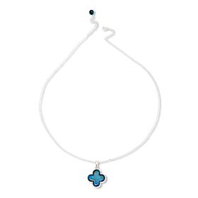 Amber Extraordinaire Sterling Silver Blue Clover Pendant with Chain