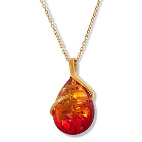 Amber Extraordinaire Sterling Silver Pear Ombré Stone Pendant
