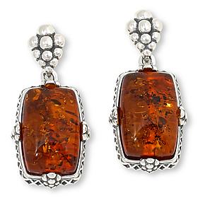Amber Extraordinaire Sterling Silver Rectangular Drop Earrings
