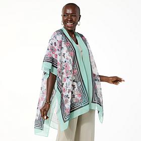 Anne Klein Stripe Garden Mid-Length Ruana Topper