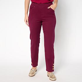 Antthony Denim Pull-On Ankle Pant with Button Detail