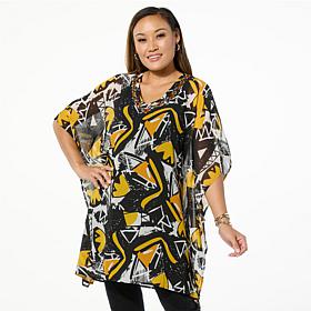 Antthony Printed Beaded Caftan Top with Tank Lining