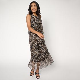 Antthony Printed Mesh Knit Tiered Sleeveless Dress