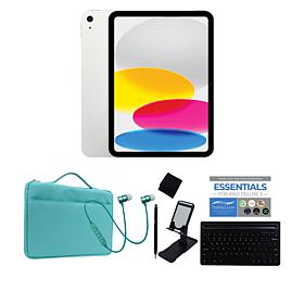 Apple iPad 10th Gen 10.9" 256GB Silver Bundle w/Earbuds & Keyboard