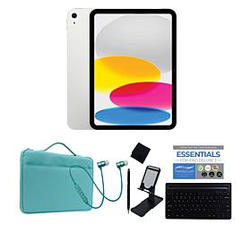 Apple iPad 10th Gen 10.9" 256GB Silver Bundle w/Earbuds & Keyboard