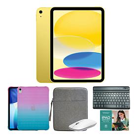 Apple iPad 11" Yellow 128GB Tablet with Ombre Case & Keyboard