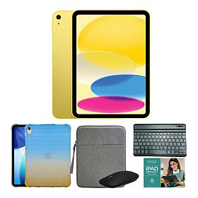 Apple iPad 11" Yellow 128GB Tablet with Ombre Case & Keyboard