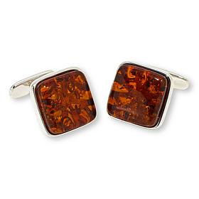"As Is" Amber Extraordinaire Sterling Silver Cognac Amber Cuff Links