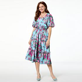 "As Is" Badgley Mischka Macie Short-Sleeve Tiered Dress