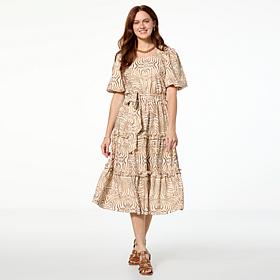 "As Is" Badgley Mischka Macie Short-Sleeve Tiered Dress
