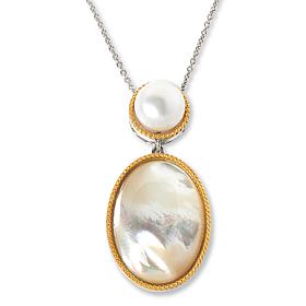 "As Is" C Lopez Cultured Pearl & Mother-of-Pearl Oval Pendant w/ Chain