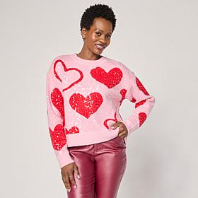 "As Is" C Wonder Heart Sequin Crewneck Pullover Sweater