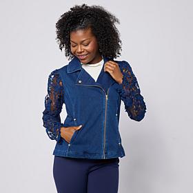 "As Is" C Wonder Lace Sleeve Moto Jacket