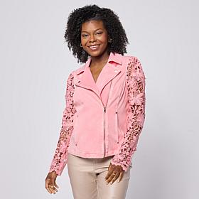 "As Is" C Wonder Lace Sleeve Moto Jacket
