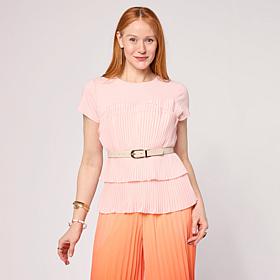 "As Is" C Wonder Short-Sleeve Layered Hem Pleated Tee