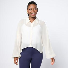"As Is" Colleen Lopez Button Front Dolman Sleeve Woven Top