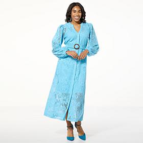 "As Is" Colleen Lopez Crochet Knit Button Front Maxi Dress with Kni...