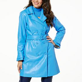 "As Is" Colleen Lopez Faux Leather Coat with Ruffle Cuffs