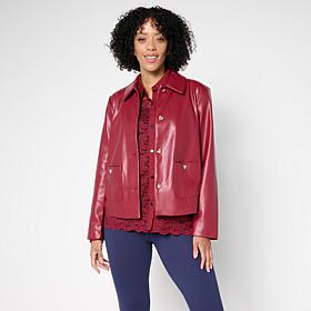 "As Is" Colleen Lopez Faux Leather Jacket with Heart Buttons