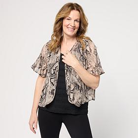 "As Is" Colleen Lopez Flutter Sleeve Rounded Hem Woven Shrug