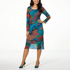 "As Is" Colleen Lopez Long Sleeve Printed Mesh Dress