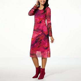 "As Is" Colleen Lopez Long Sleeve Printed Mesh Dress