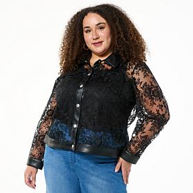 "As Is" Colleen Lopez Mesh Jacket with Faux Leather Trim