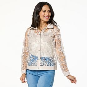 "As Is" Colleen Lopez Mesh Jacket with Faux Leather Trim