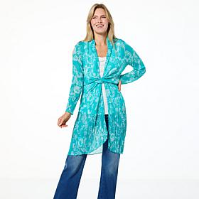 "As Is" Colleen Lopez Printed Crinkled Tie-Front Duster