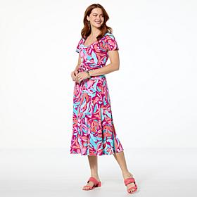 "As Is" Colleen Lopez Printed Jersey Knit Dress with Shirred Waist