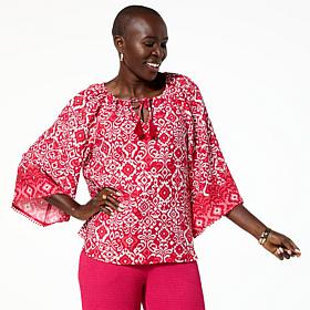 "As Is" Colleen Lopez Printed Woven 3/4 Raglan Sleeve Top