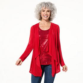 "As Is" Colleen Lopez Sequined Twofer Top with Front Cascade Panels