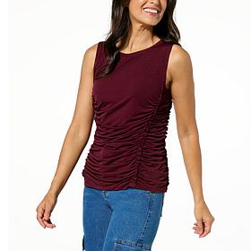 "As Is" Colleen Lopez Solid Knit Ruched Tank Top