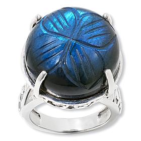 "As Is" Colleen Lopez Sterling Silver Floral-Carved Labradorite Ring