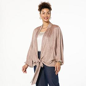 "As Is" Colleen Lopez Textured Knit Tie-Front Topper