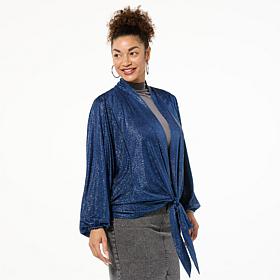 "As Is" Colleen Lopez Textured Knit Tie-Front Topper