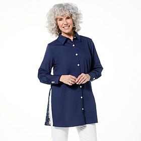 "As Is" Colleen Lopez Woven Button Front Topper with Lace Back