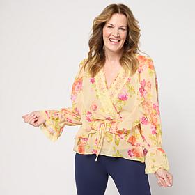 "As Is" Colleen Lopez Woven Ruffle Front Surplice Blouse