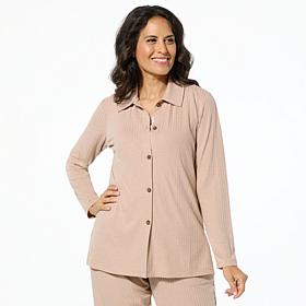 "As Is" Comfort Code Ribbed Knit Collared Cardigan Top