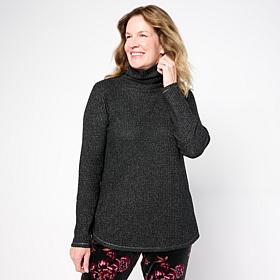 "As Is" Comfort Code Shimmer Waffle Knit Funnel Neck Pullover Top