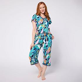 "As Is" Comfort Code Soft & Light V-Neck and Capri Pant PJ Set - Pe...