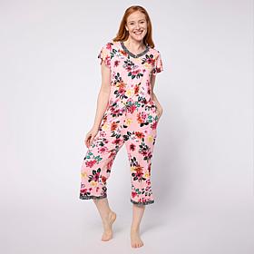 "As Is" Comfort Code Soft & Light V-Neck and Capri Pant PJ Set - Pe...