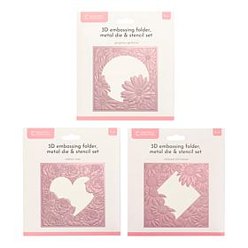 "As Is" Crafter's Companion Set of 3 Floral 3D Embossing Folder, Di...