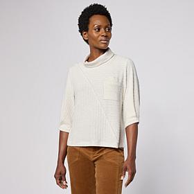 "As Is" Democracy Metallic Elbow Sleeve Mock-Neck Top