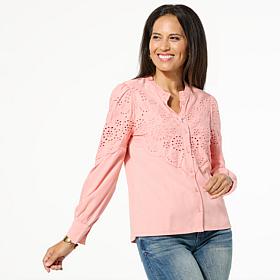 "As Is" Democracy Woven Ruffled Edge Long Sleeve Top